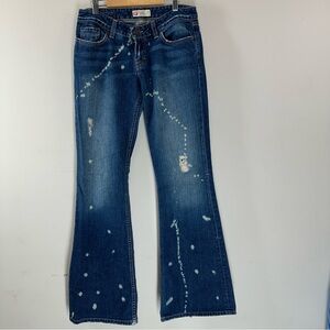 BKE Star 18 Distressed Jeans Woman 28x33.5 Bootcut Paint Splatter Medium WashY2K